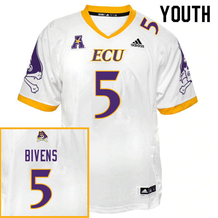 Youth #5 Bruce Bivens ECU Pirates College Football Jerseys Sale-White